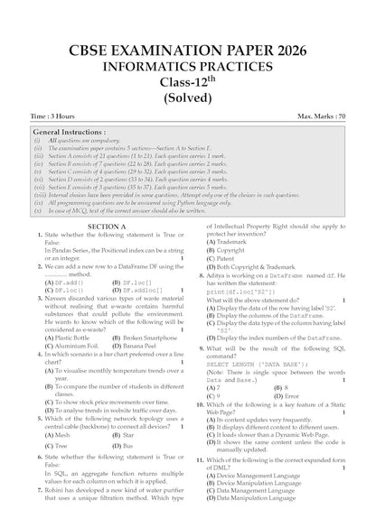 Oswaal CBSE Class 12 Informatics Practices Question Bank | Chapter & Topic-wise Solved Papers (2017–2026) | Based on Latest Syllabus (April 2026) | Includes 2026 Papers | For 2027 Exam