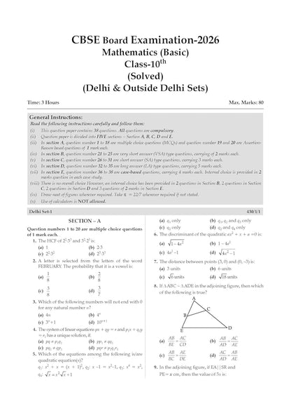 Oswaal CBSE Class 10 Mathematics Basic Question Bank | Chapter & Topic-wise Solved Papers (2017–2026) | Based on Latest Syllabus (April 2026) | Includes 2026 Papers | | For 2027 Exam
