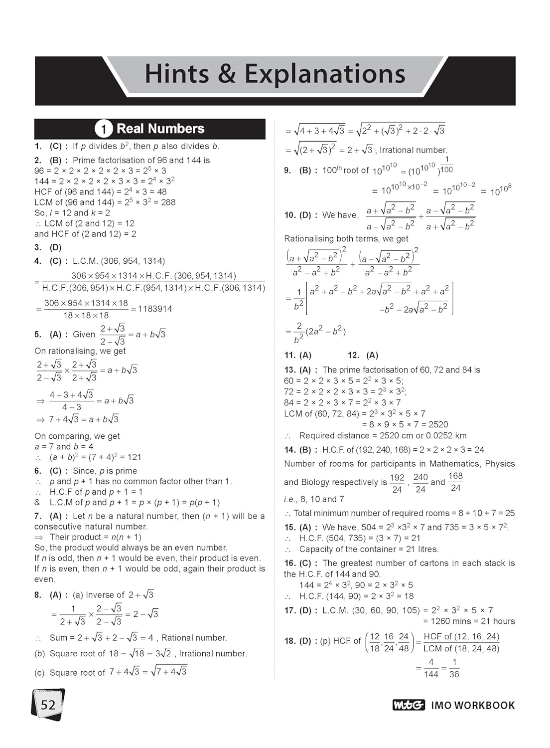 MTG International Mathematics Olympiad (IMO) Workbook Class 10 - Chapter-wise MCQs with Achievers Section - SOF Olympiad Books For 2026-27 Exam