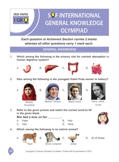 MTG International General Knowledge Olympiad (IGKO) Workbook Class 3 - Chapter-wise MCQs with Achievers Section - SOF Olympiad Books For 2026-27 Exam