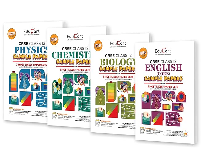 Educart CBSE Class 12 Sample Papers Bundle (2024-25) - Physics, Chemistry, Biology, & English for 2025 Exams