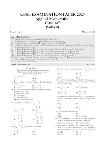 Oswaal CBSE Question Bank Chapterwise and Topicwise SOLVED PAPERS Class 12 Applied Mathematics For Exam 2026