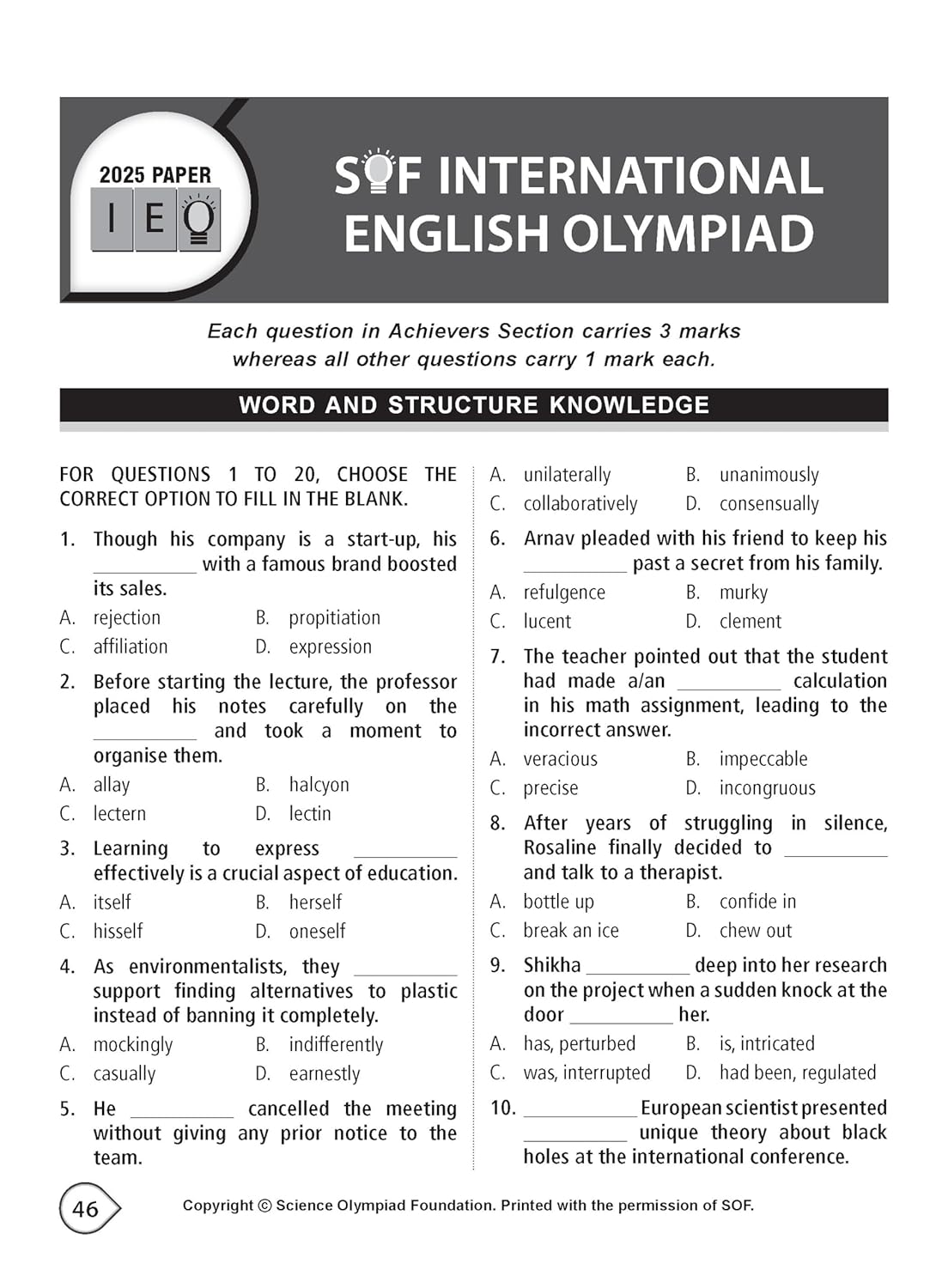 MTG International English Olympiad (IEO) Workbook Class 8 - Chapter-wise MCQs with Achievers Section - SOF Olympiad Books For 2026-27 Exam
