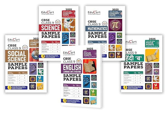 Educart CBSE Class 9 Sample Papers Bundle - Science, Maths, Social Science, English & Hindi B 2024-25 (Introducing Revision Maps) 2025