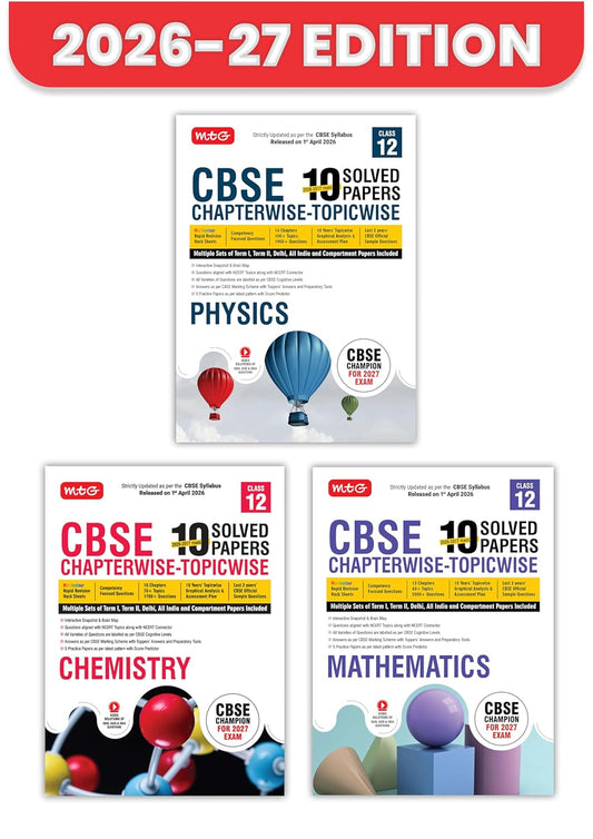 MTG CBSE Class 12 PYQs Book | 10 Years (2026-2017) Chapterwise Topicwise Solved Papers Class 12 Physics, Chemistry, Mathematics (Set of 3) - CBSE ... | CBSE Sample Papers (As Per Latest Pattern)