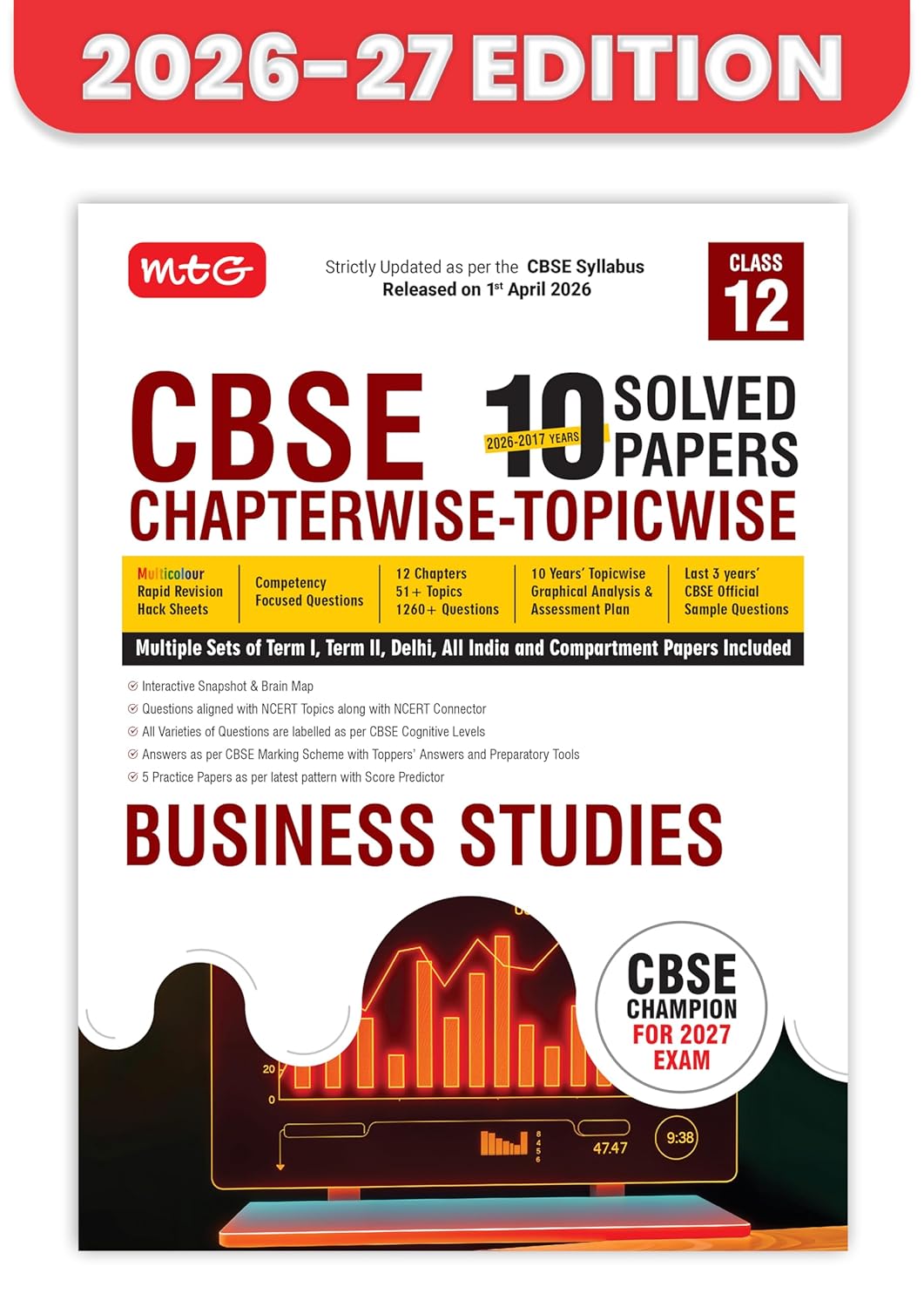 MTG CBSE Class 12 PYQs Book | 10 Years (2026-2017) Chapterwise Topicwise Solved Papers Class 12 Business Studies - CBSE Champion For 2027 Exam | CBSE Sample Papers (As Per Latest Pattern)