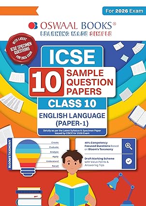 Oswaal ICSE 10 Sample Question Papers Class 10 English Paper-1 (Language) for Board Exam 2026 (Strictly aligned with CISCE Latest Specimen Paper 2026), Mind Maps, On-Tips Notes, Solved MCQs, Revision with Explanations & Board Marking Scheme (Copy) (Copy)