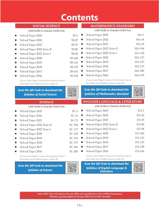 Oswaal CBSE 10 Years' Solved Papers, Yearwise (2016-2025) Class 10 (English Language & Literature, Social Science, Science and Mathematics Standard ) (For 2026 Exam)