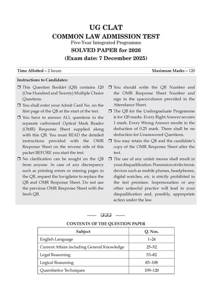 Oswaal CLAT (UG) and AILET | 7 Years' Chapter-wise and Topic-wise Solved Papers | (2020 -2026) | For 2027 Admission Test