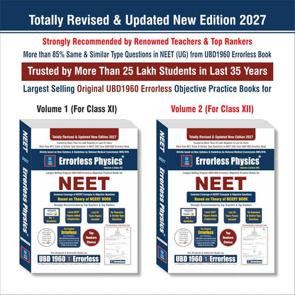 UBD1960 Errorless Physics for NEET as per NMC (Paperback+Smart E-book)Updated New Edition 2027 (2 volumes) Original Errorless Self Scorer Book with Trademark Certificate