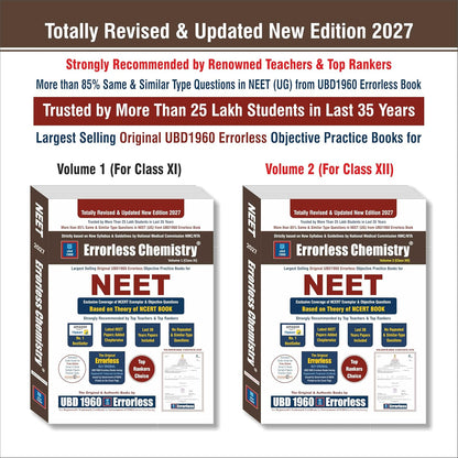 UBD1960 Errorless Chemistry for NEET as per NMC (Paperback+Smart E-book)Updated New Edition 2027 (2 volumes) Original Errorless Self Scorer Book with Trademark Certificate