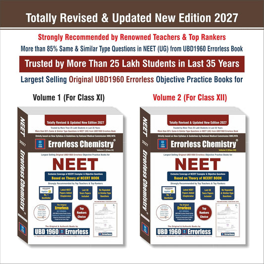 UBD1960 Errorless Chemistry for NEET as per NMC (Paperback+Smart E-book)Updated New Edition 2027 (2 volumes) Original Errorless Self Scorer Book with Trademark Certificate