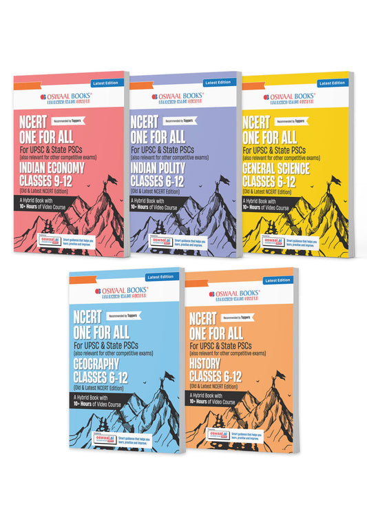 Oswaal NCERT One for All Book For UPSC and State PSCs History, Geography, General Science, Indian Polity and Indian Economy (Set of 5 Books) Old and New NCERT Edition, Latest Edition