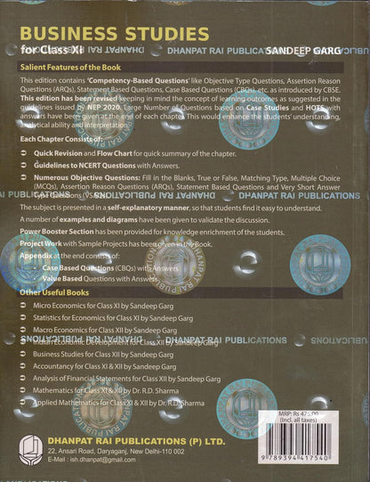 Business Studies Class 11 With Case Studies - CBSE By Sandeep Garg (Examination 2026-27)