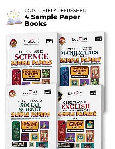 Educart CBSE Sample Paper Class 10 2024-25 - Science, Mathematics (Standard), Social Science & English Combo Set of 4 Books (with exclusive CBSE Mock Booklets) for 2025 Exam