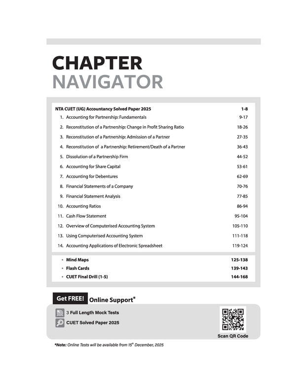 CUET UG 2026 Accountancy | Chapterwise Notes & Question Bank | Based on NTA Pattern | 1000+ NCERT MCQs, Assertion Reason & Case-Based Questions | Chapterwise Mindmaps & Flash Cards | Free Online Digital Support