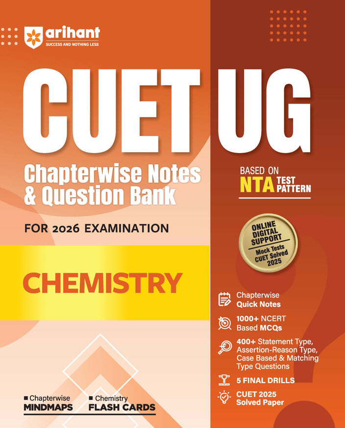 CUET UG 2026 Chemistry | Chapterwise Notes & Question Bank | Based on NTA Pattern | 1000+ NCERT MCQs, Assertion Reason & Case-Based Questions | Chapterwise Mindmaps & Flash Cards | Free Online Digital Support  19 reviews In Stock
