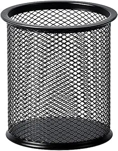 GLUN® Cylendrical Black Mesh Metal Desk Pen, Pencil and Other Stationery Organiser Holder, Use at Office, School and Home Pack of 1